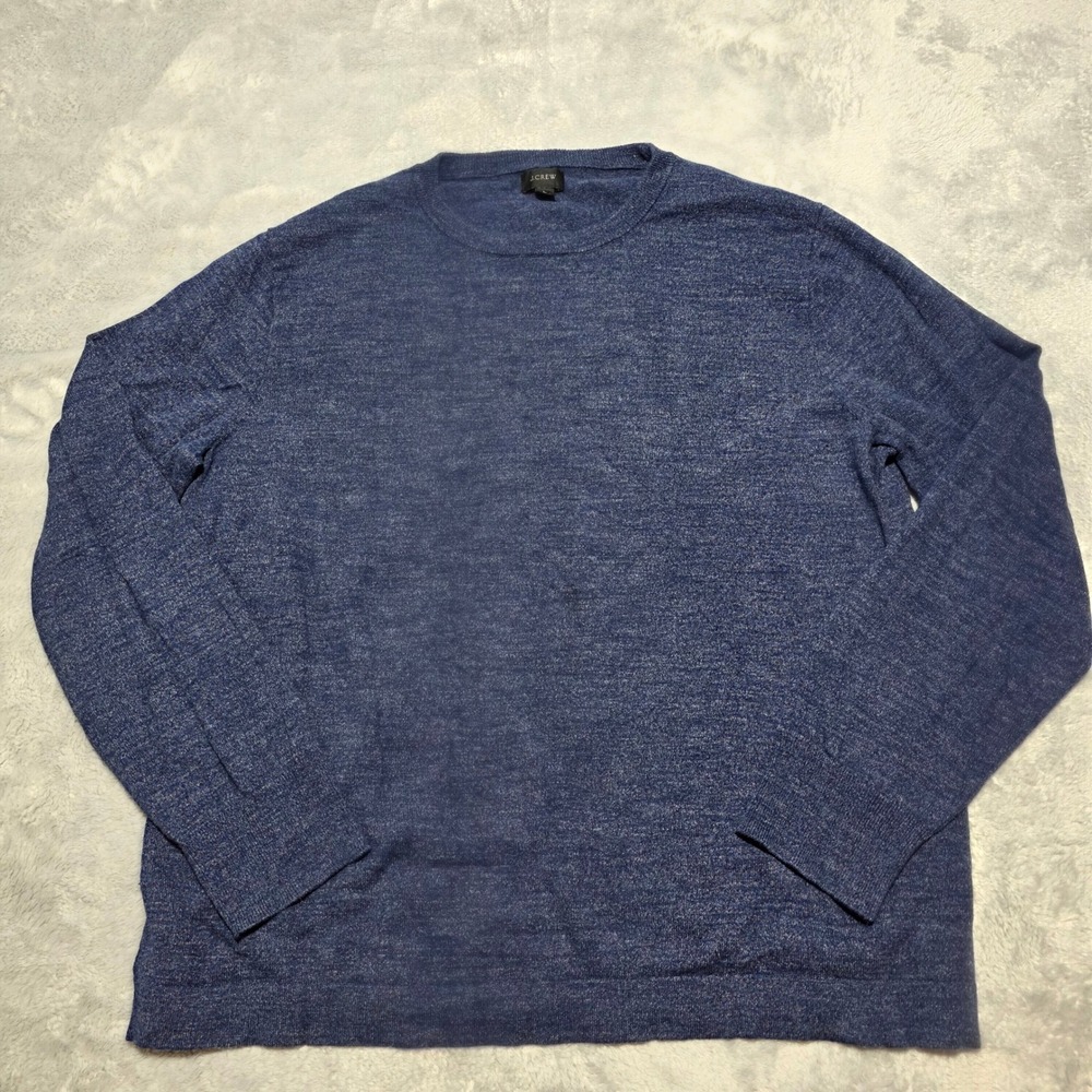 J.Crew Men Large Blue Sweater Crewneck Cotton Marl H3580 Long Sleeve Classic